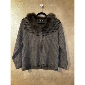 Angel  By Sabri Ozel  Gray & Black  Removeable Fur Collar  Long Sleeve  Jacket